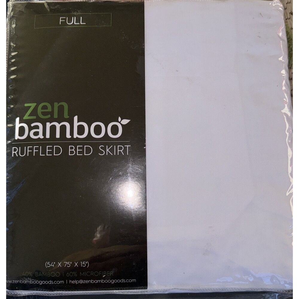 Zen Bamboo Full White Ruffled Bed Skirt 54x75x15 NIP